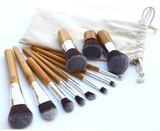11-Piece Wooden Color Makeup Brush Set – Premium Rayon Bristles with Bamboo Handles