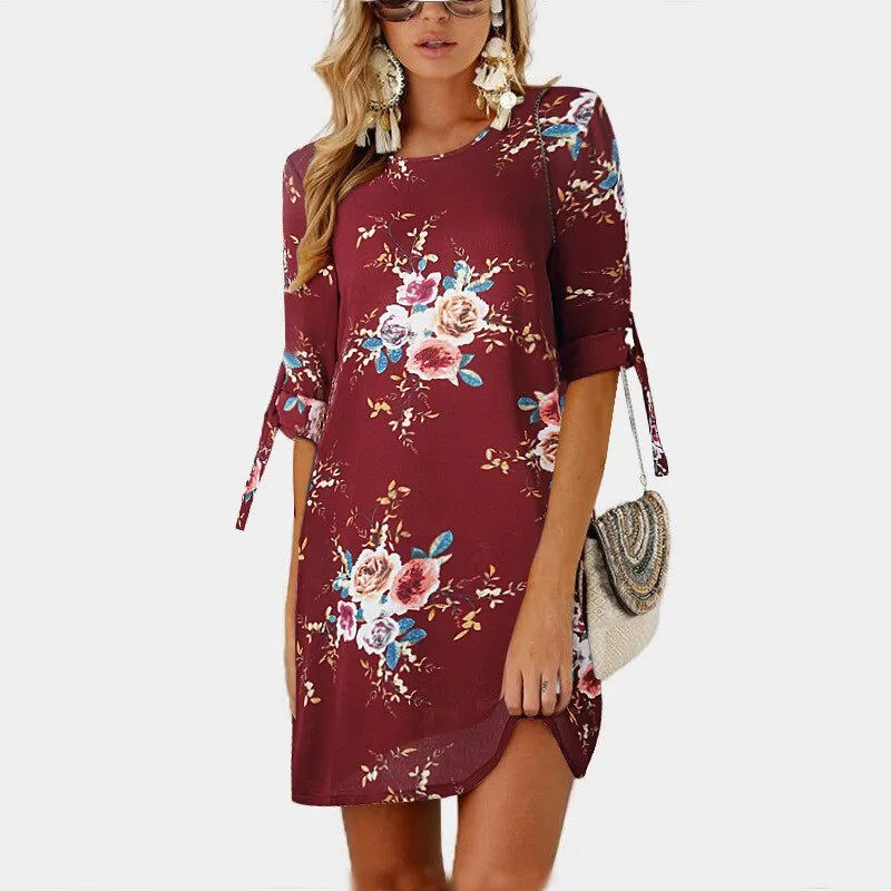 Floral Print Chiffon Beach Summer Dress