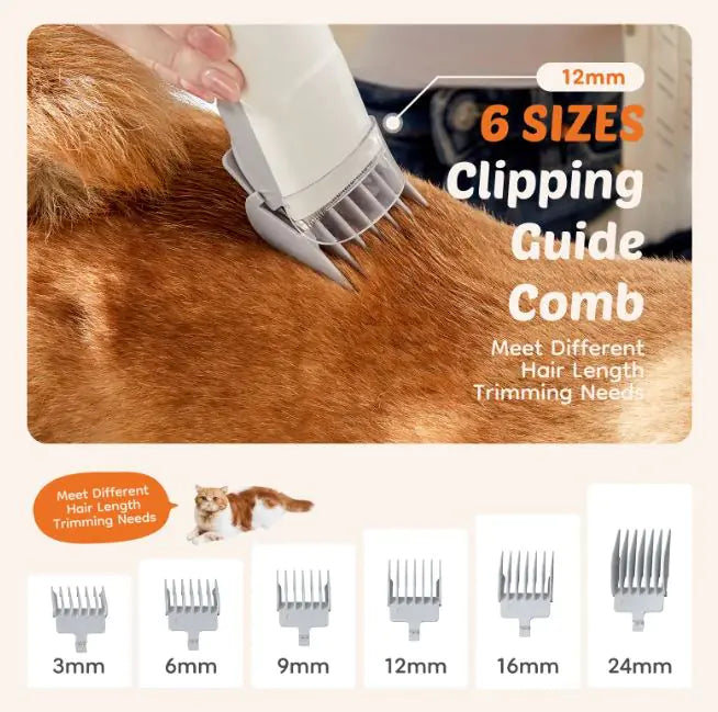 Low Noise Pet Grooming Vacuum Kit – Clippers, Suction, Combs, and Cleaning Heads (6 Guard Sizes, 2.5L Dust Cup, Quiet Operation)