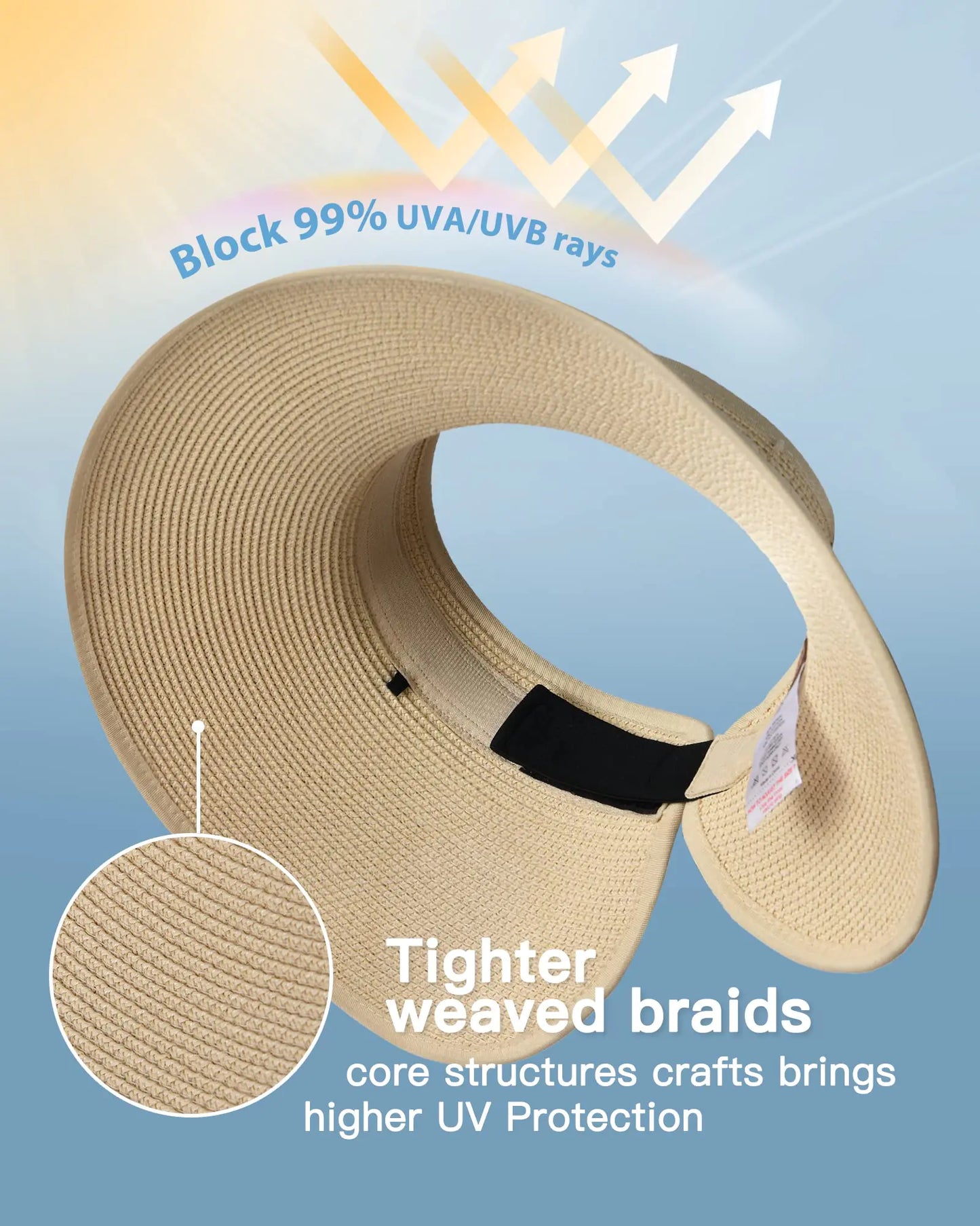 Wide Brim Straw Roll-Up Ponytail Summer Beach Hat (ONLY 1 left!)