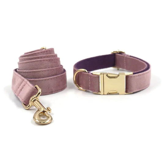 Creamy Coffee Velvet Dog Collar and Leash Set (XS–XL Sizes)