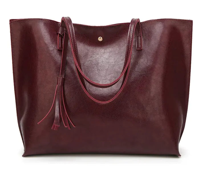 Women's Tassel Shoulder Bag – Elegant Horizontal Tote with Large Capacity & Double Straps