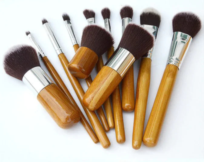 11-Piece Wooden Color Makeup Brush Set – Premium Rayon Bristles with Bamboo Handles