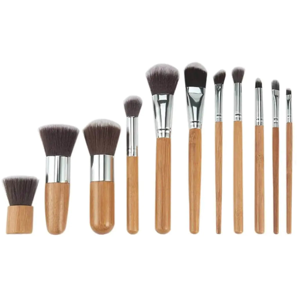 11-Piece Wooden Color Makeup Brush Set – Premium Rayon Bristles with Bamboo Handles