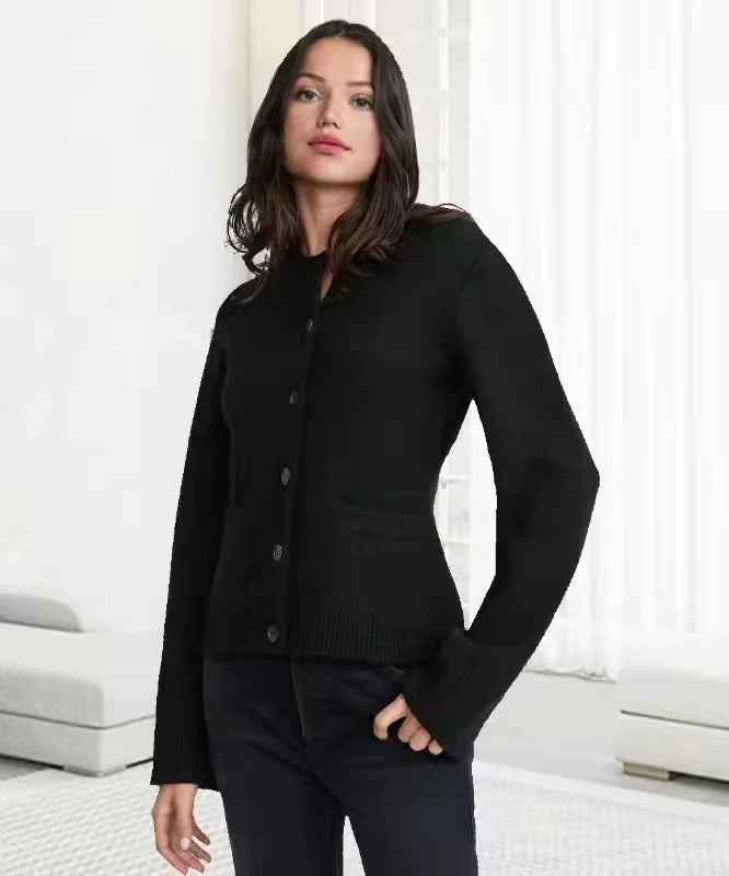 Women’s Knitted Cardigan Coat – Waist Tie, Round Neck, Soft Knit Warmth (XS–2XL)