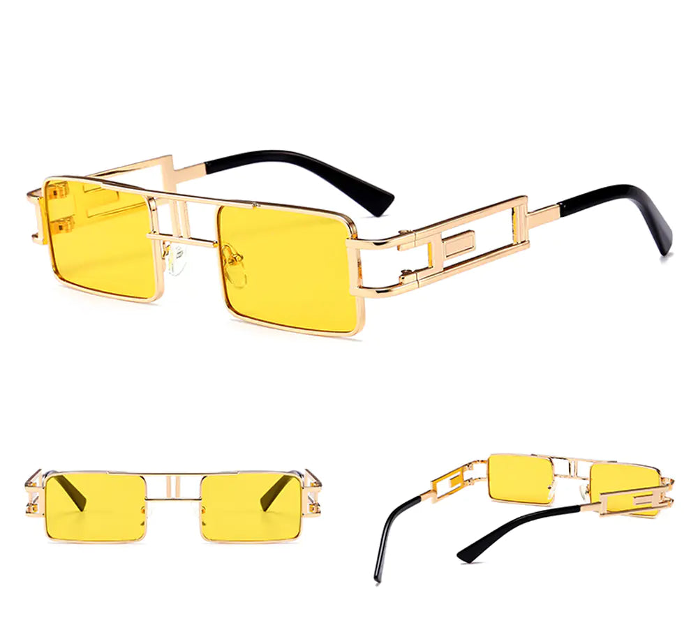 Unisex Rectangular Steampunk Sunglasses – Flat Top Square Frame in Bold Colors (Lightweight Metal Design)