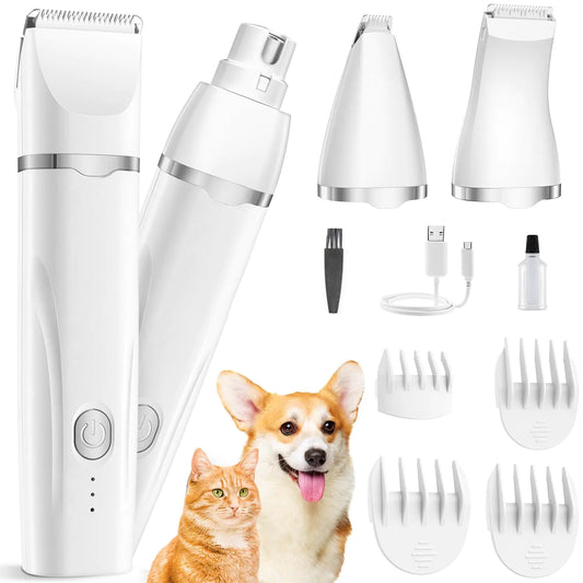 Dogs Hair Clippers Grooming Kit with Nail Grinder – 4-in-1 Cordless Electric Pet Trimmer