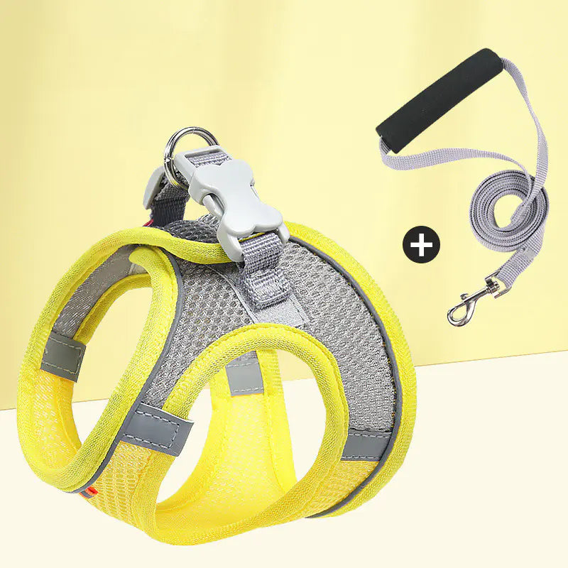 Pet Mesh Chest Harness with Leash – Breathable Cotton Safety Vest for Small Dogs (XXS–L)