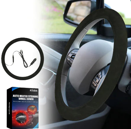 Heated Steering Wheel Cover – Black, 15 in (Winter Comfort, Instant Warmth)