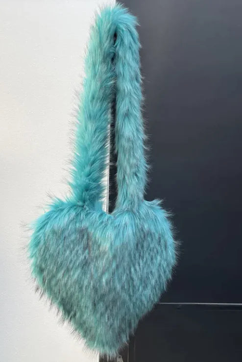 Women Heart Shape Faux Fur Fleece Shoulder Bag