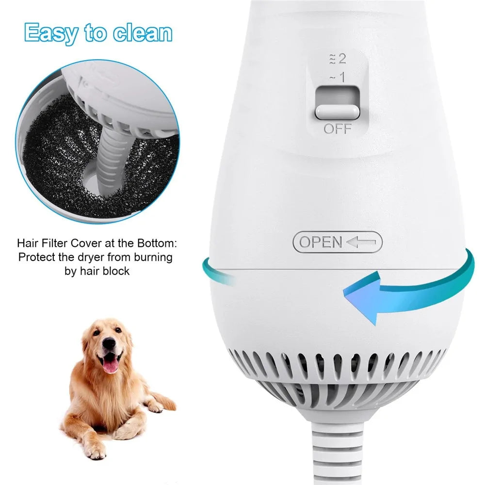 2-in-1 Pet Hair Dryer Brush – Quiet Drying & Detangling with Adjustable Heat (Low Noise, Dual Use, Overheat Protection)