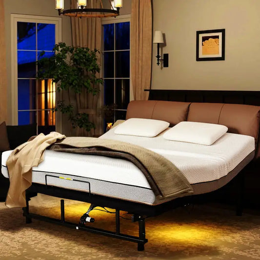Adjustable Bed Base Frame Head and Foot Incline – King Size | Zero Gravity Silent Motor with Wireless Remote, 4 USB Ports & Under-Bed Nightlight