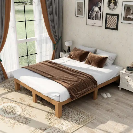Queen Size Wood Platform Bed Frame, No Box Spring Needed, Strong Wood Slat Support, Easy Assembly