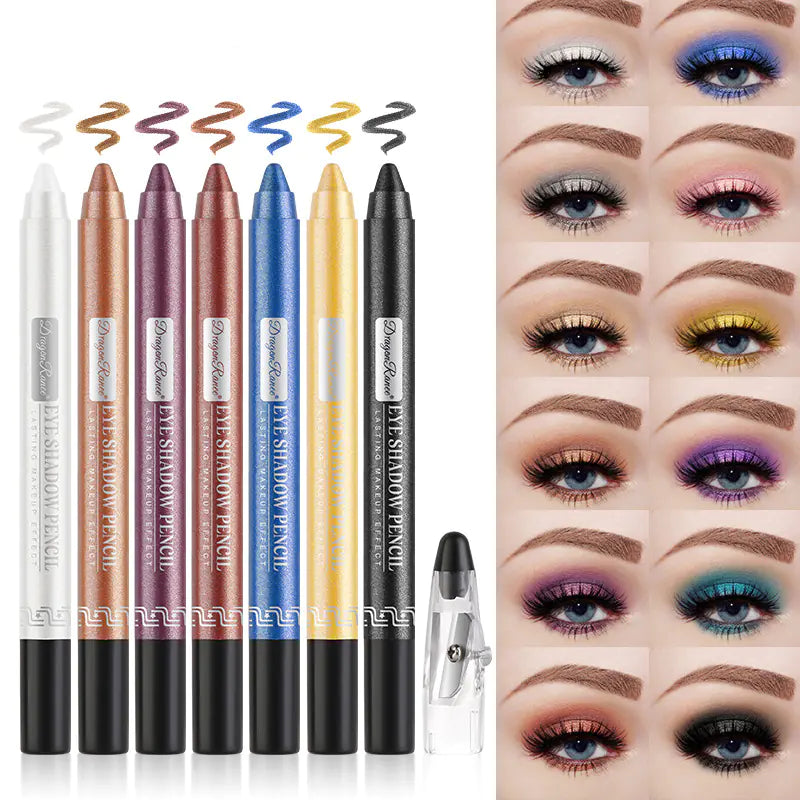 Waterproof Pearlescent Silkworm Eyeshadow Pen – 12 Shades of Long-Lasting Shine with Built-in Sharpener