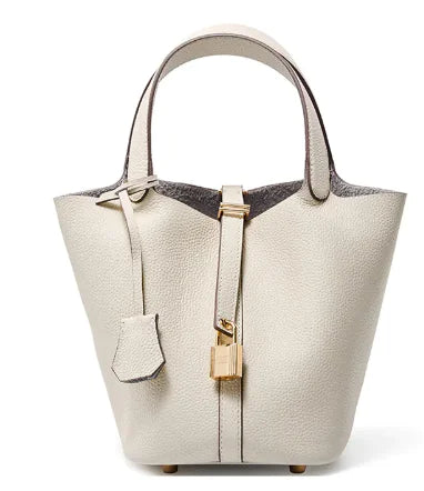 Bucket Leather Handbag – Genuine Cowhide Urban Chic Cylinder Bag