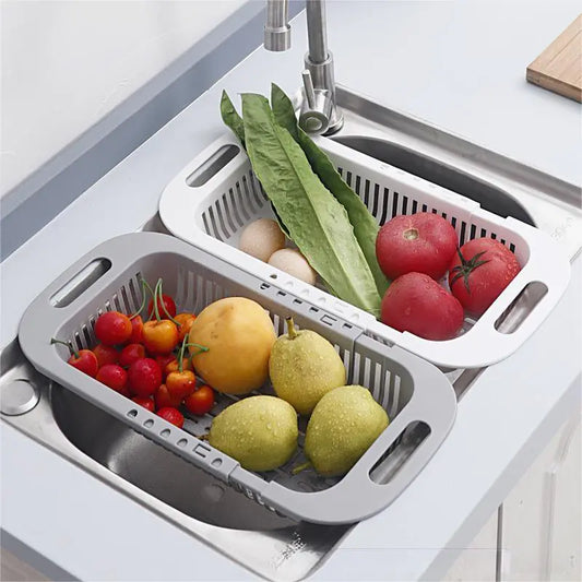 Adjustable Retractable Plastic Vegetable Draining Basket – Multi-Color Expandable Sink Colander