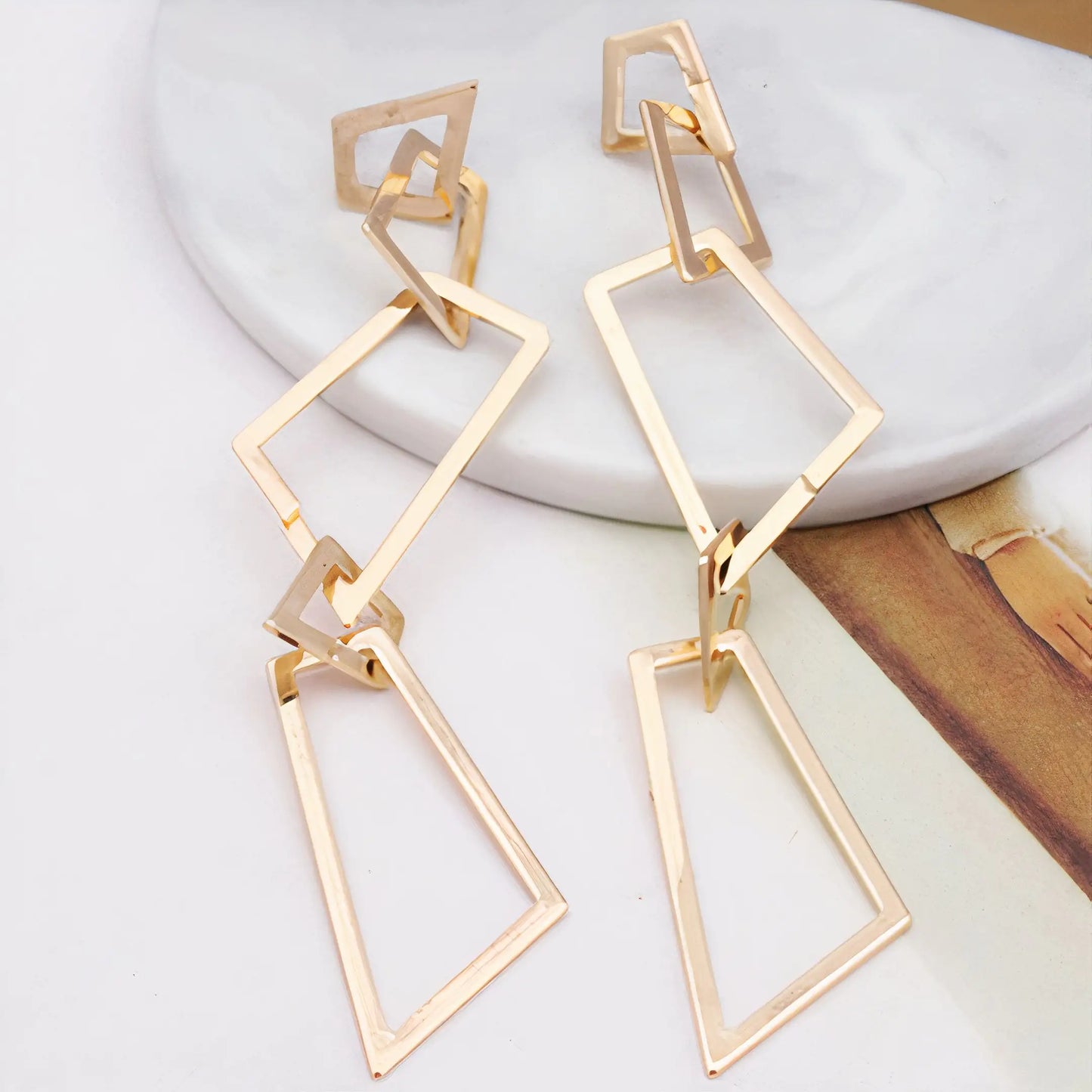 Hollow Rectangle Drop Earrings – Geometric Dangle Design in Gold or Silver Plating