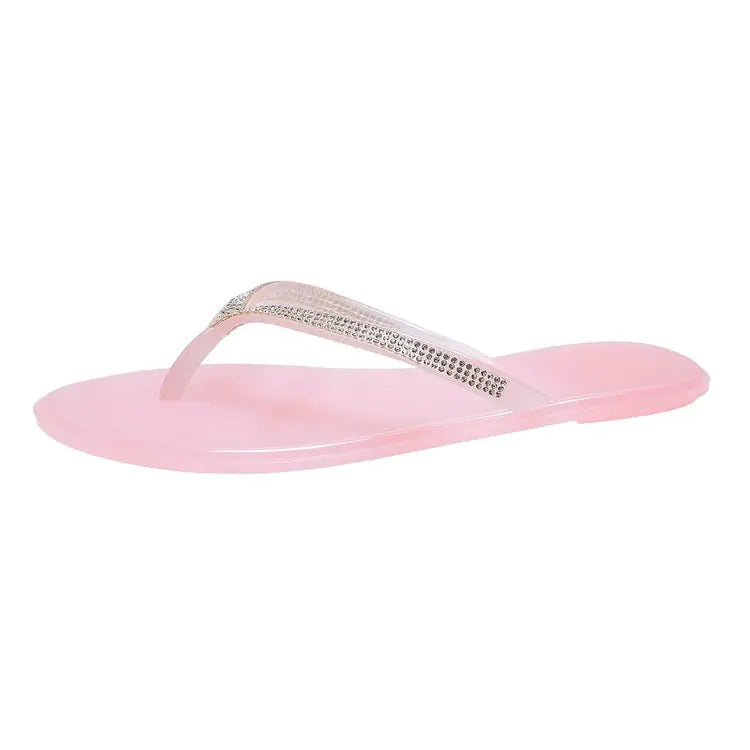 Rhinestone Ladies Flip Flops – Elegant Beach Sandals in Black, Transparent, and Pink