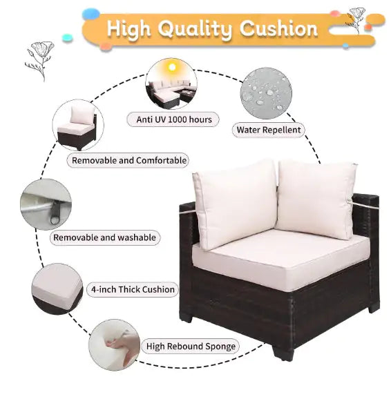 Outdoor Garden Patio Furniture 7-Piece PE Rattan Sofa Set with Cushions & Coffee Table – Beige