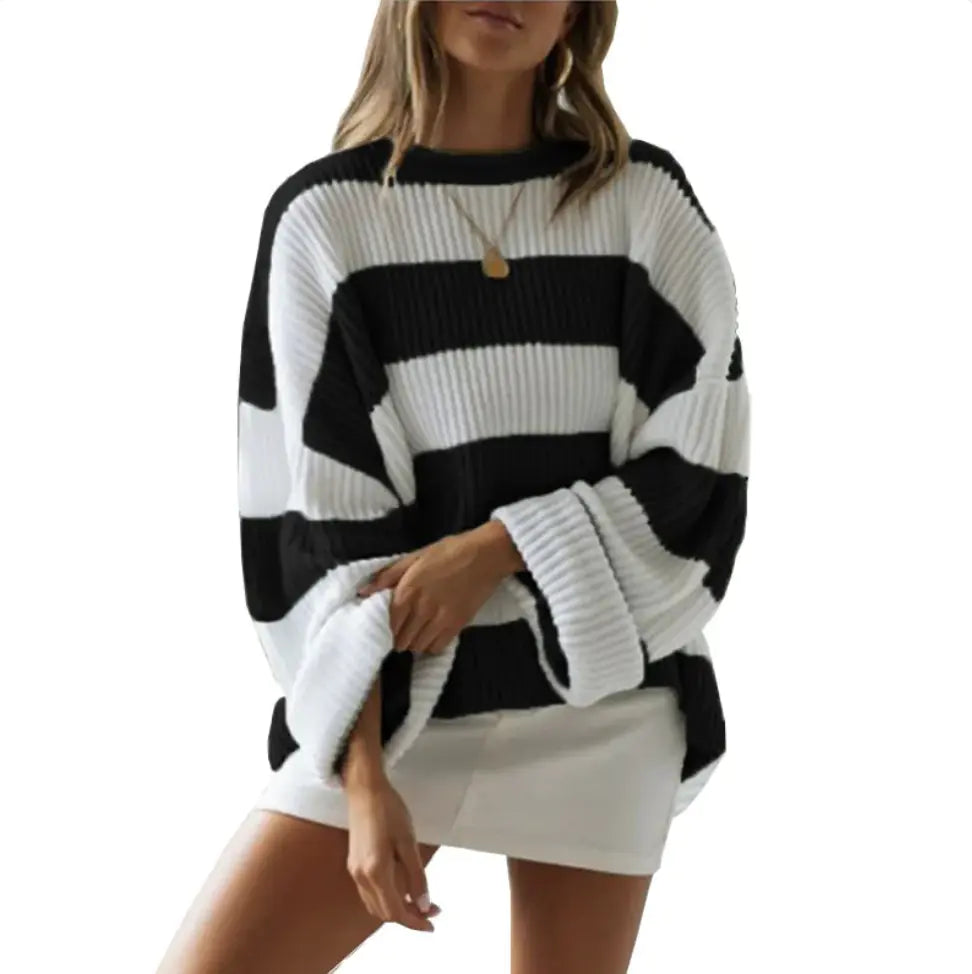 Women’s Striped Colorblock Sweater – Bold Multi-Tone Knit, Relaxed Fit, Soft Fabric (S–XL)