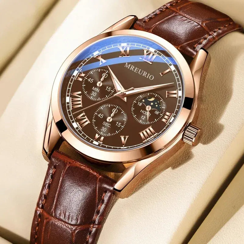 Men’s Luxury Quartz Watch with Leather Strap