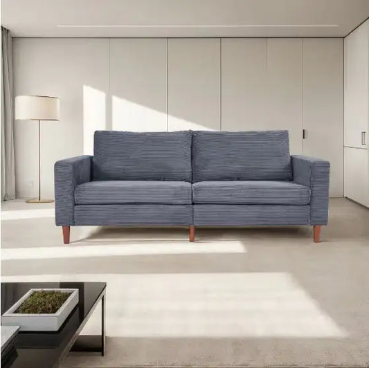 Grey Linen Sofa – Modern Upholstered Sofa for Living Room or Office