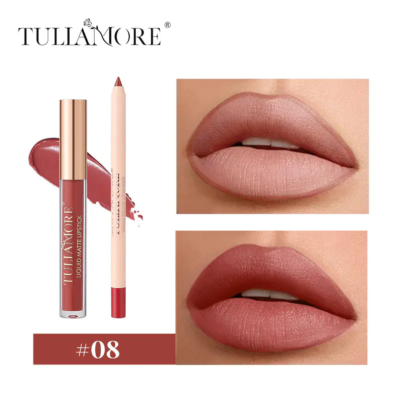 Waterproof Matte Air Lip Glaze & Lip Pencil Set