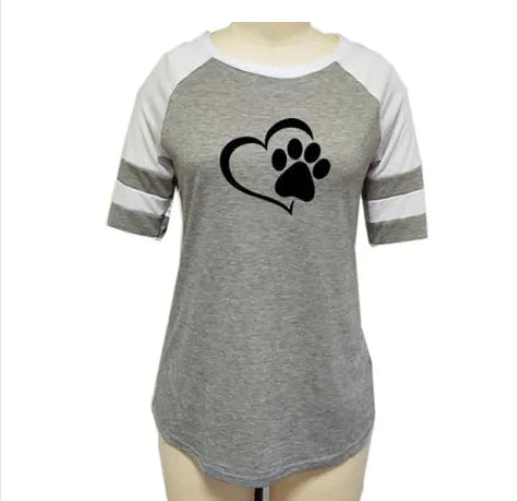 Dog Paw Print Striped Short Sleeve T-Shirt – Whimsical Comfort for Dog Lovers