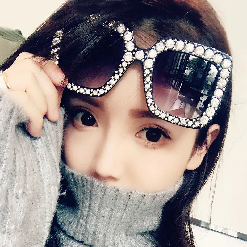 Square Rhinestone Sunglasses – Oversized Glamour with Dazzling Crystal Frames (7 Color Options)