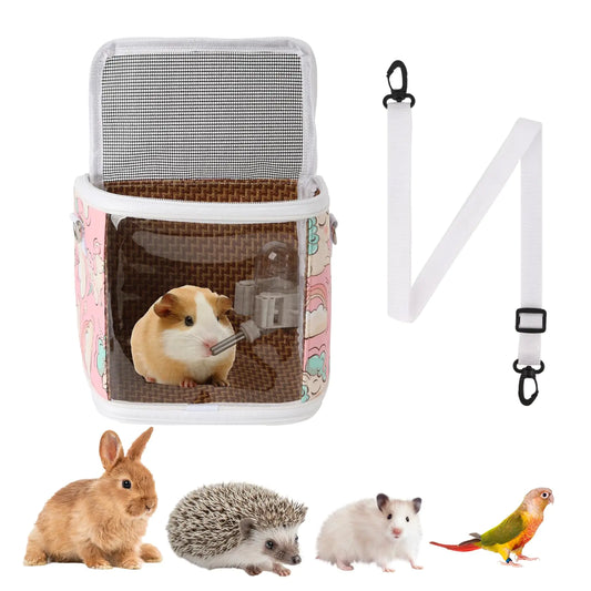 Small Pet Carrier Bag with Water Bottle – Travel Portable Small Animal Carrier Sling Pouch with Clear Window (Pink)