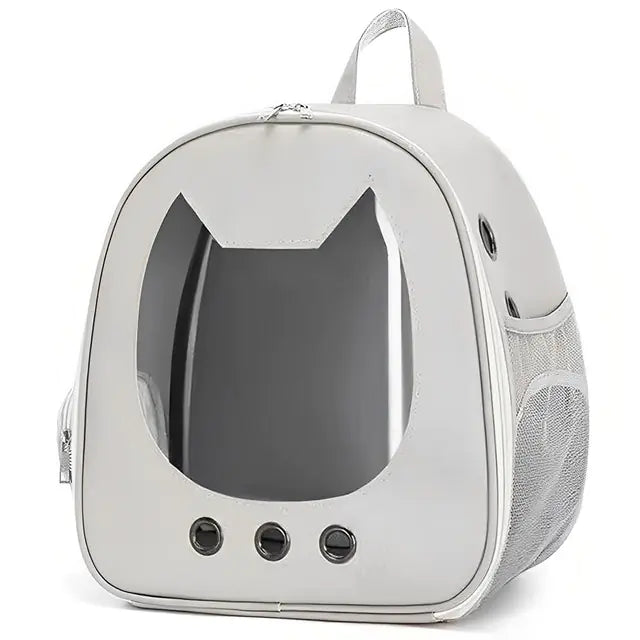 PU Portable Cat Carrier Backpack – Transparent Travel Bag for Small Dogs & Cats