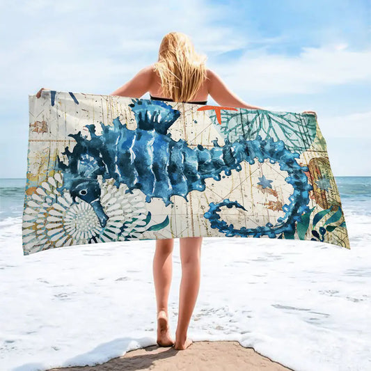 Spring Summer Seaside Seahorse Beach Towel – Vibrant Microfiber Comfort for Pool & Shore
