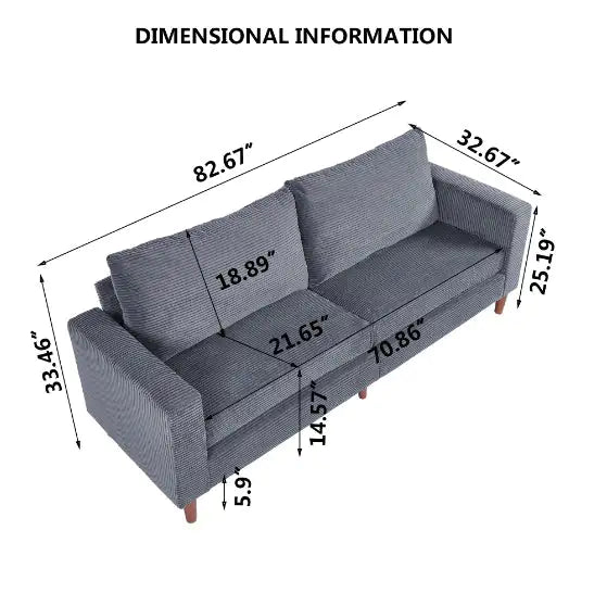 Grey Linen Sofa – Modern Upholstered Sofa for Living Room or Office