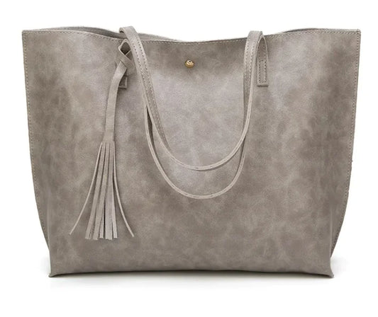 Women's Tassel Shoulder Bag – Elegant Horizontal Tote with Large Capacity & Double Straps