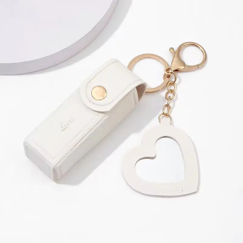 Coin Purse Keychain Lipstick Mini – PU Leather Lipstick Holder with Heart Charm & Key Ring