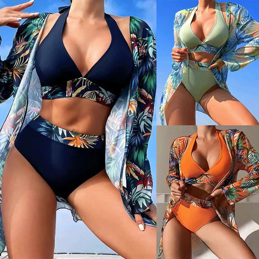 Cross-Border European &amp; American Sexy Bikini Set – 3-Piece Mesh Design (Sizes S–XL)