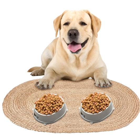 Braided Jute Dog Bowl Mat – 31 x 20 Inch Oval Handwoven Natural