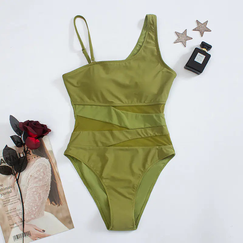 Sexy Shaping Solid Color Mesh Backless One-Piece Bikini