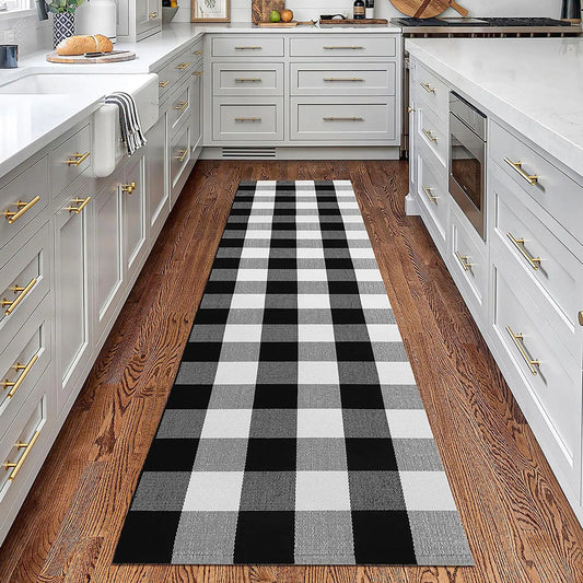 Buffalo Plaid Rug 2x8 Ft Black and White Runner for Hallways – Washable Checkered Cotton Kitchen Runner Rug for Entryway, Bedroom, Living Room, Farmhouse Decor