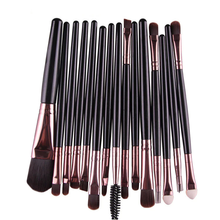 15-Piece Makeup Brush Set – Complete Professional Collection for Face, Eyes, and Brows