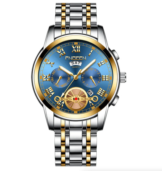 Men's Stainless Steel Quartz Watch – Precision Timekeeping with Luminous Hands & Tourbillon-Inspired Design (41mm Case, 3 Color Options)
