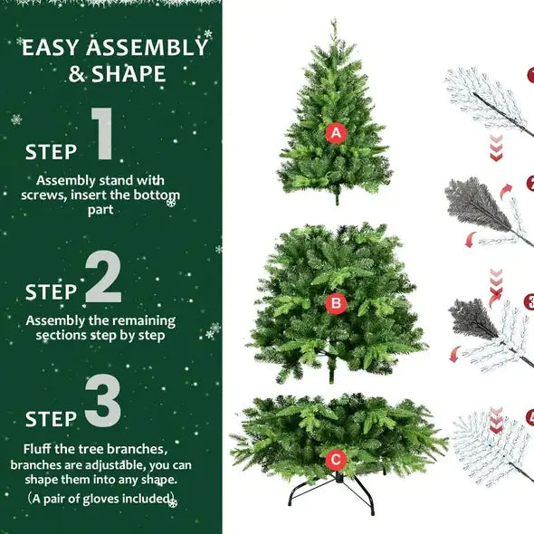 5FT PE PVC Mixed Automatic Christmas Tree with Lights – Fluffy, Realistic & Easy Assembly