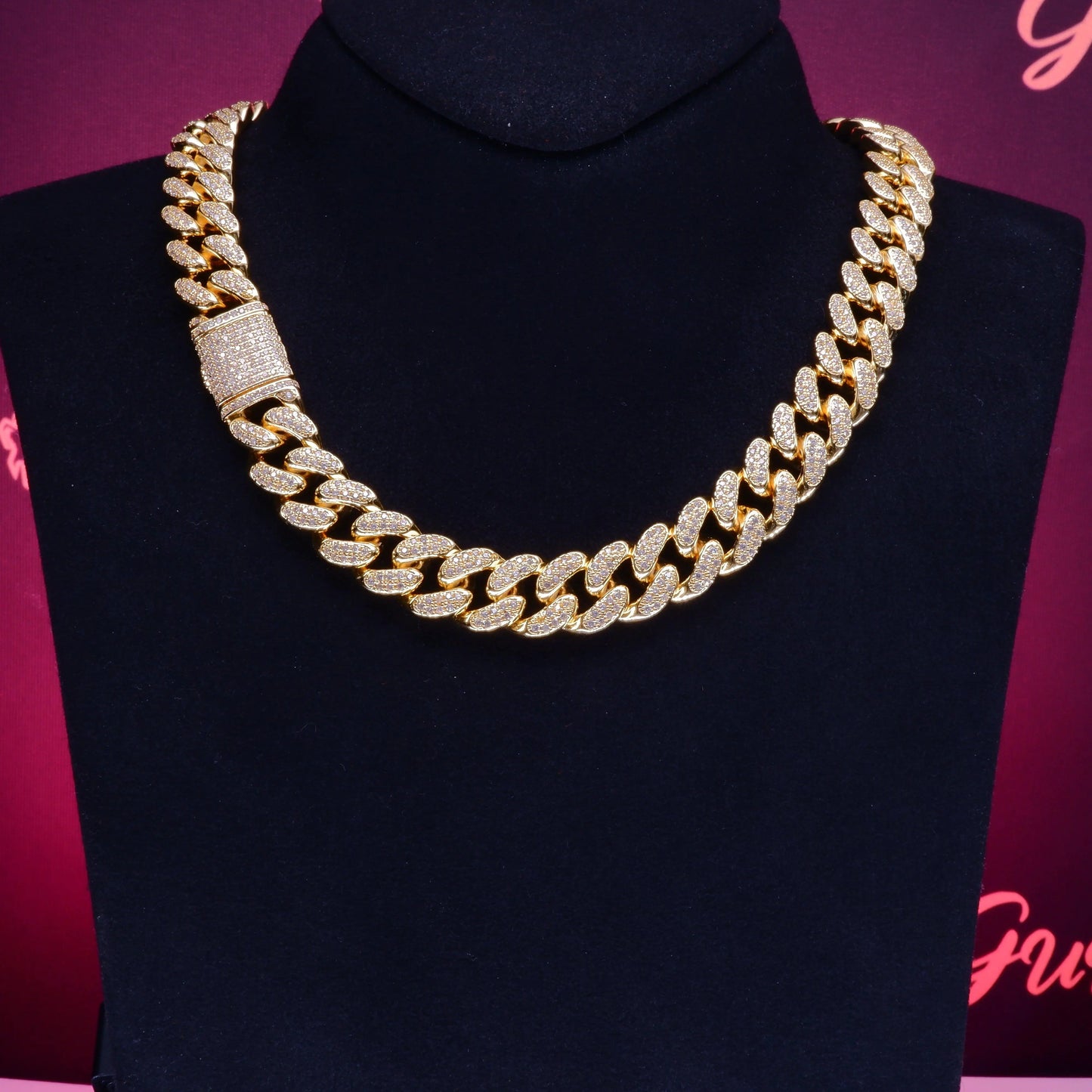 Flip Buckle Iced Cuban Link Chain Necklace – Gold-Plated Statement Piece
