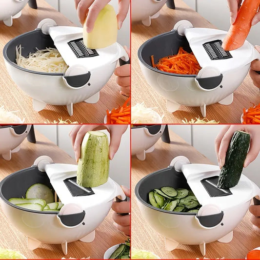 8-in-1 Multifunctional Vegetable Cutting and Draining Basket Set – 7 Blades + Colander