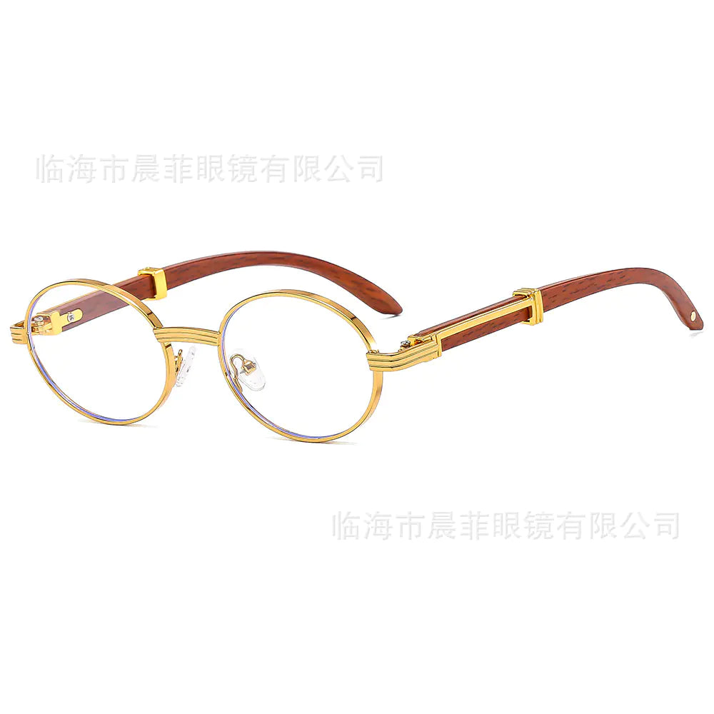 Men’s Round Frame Sunglasses – Metal + Wood Fusion with UV400 Protection (Model 6101, 28g)