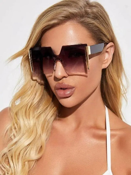 Lux Rimless Square Frame Sunglasses – Boho Style with Purple Tint