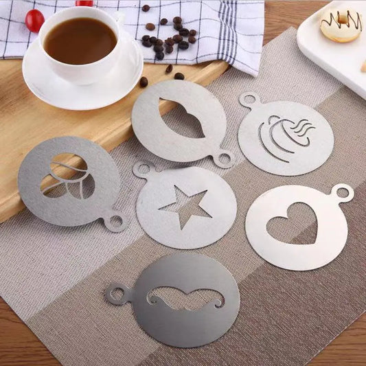Creative Stainless Steel Coffee Drawing Sheet Mold – Reusable Coffee Stencil Set for Latte Art – Fun Shapes: Heart, Kiss, Beard, Star, Coffee Beans
