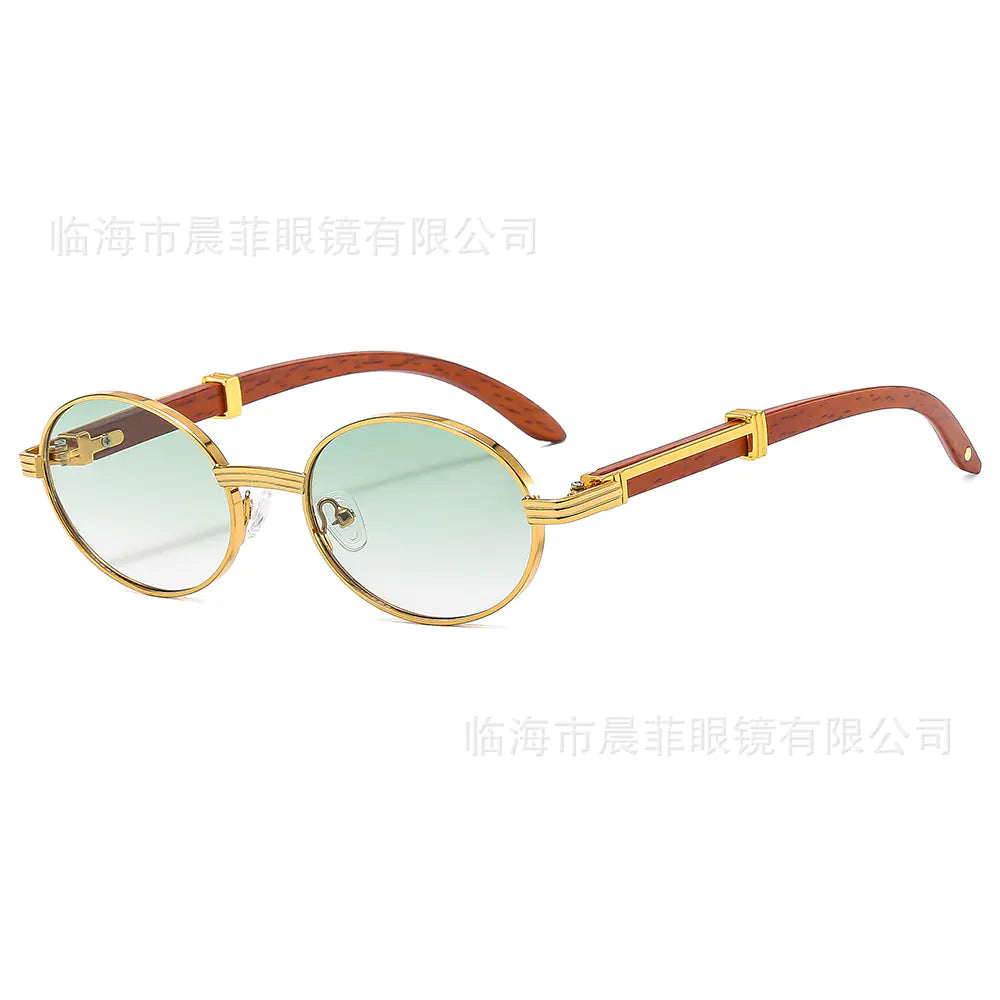 Men’s Round Frame Sunglasses – Metal + Wood Fusion with UV400 Protection (Model 6101, 28g)