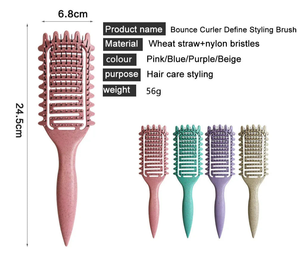Voluminous Style Fluffy Hair Hollow Comb – Lightweight Wheat Straw Styling Brush (24.5 cm / 9.6 in)