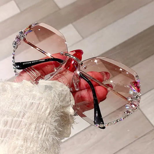 Vintage Rhinestone Rimless Sunglasses – Timeless Glamour & Modern Elegance